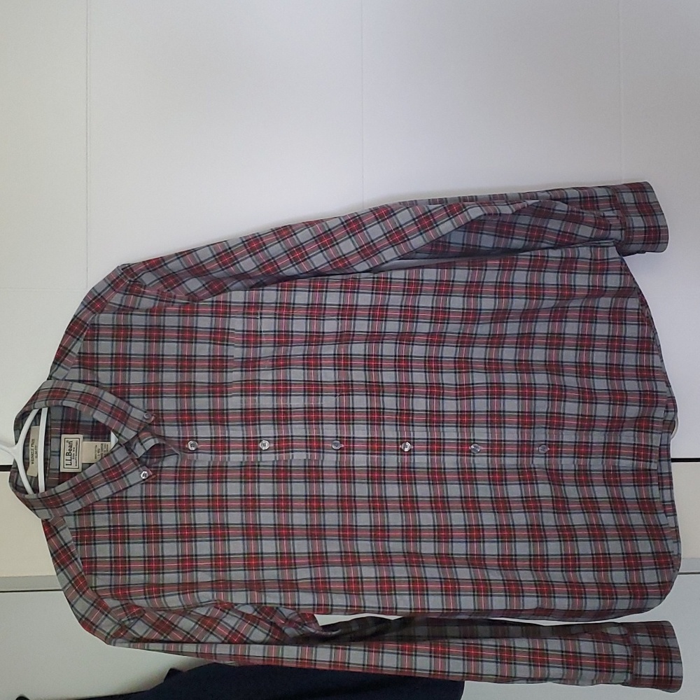 L.L. Bean Men’s Red and Gray Plaid Button-Down Shirt